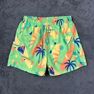 Boardies Swim Trunks Mens L Lime Palm Tree Surf Retro 90s Colorful Pattern